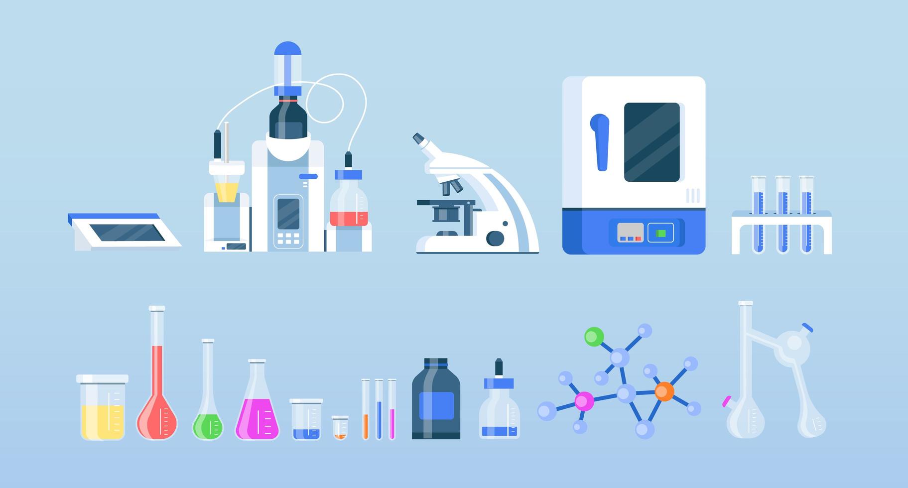 Laboratory equipment flat color vector objects set