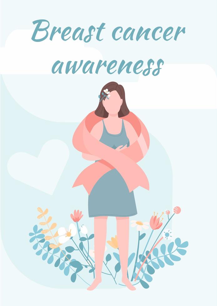 Breast cancer awareness poster flat vector template