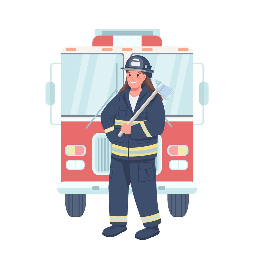 Woman firefighter flat color vector detailed character