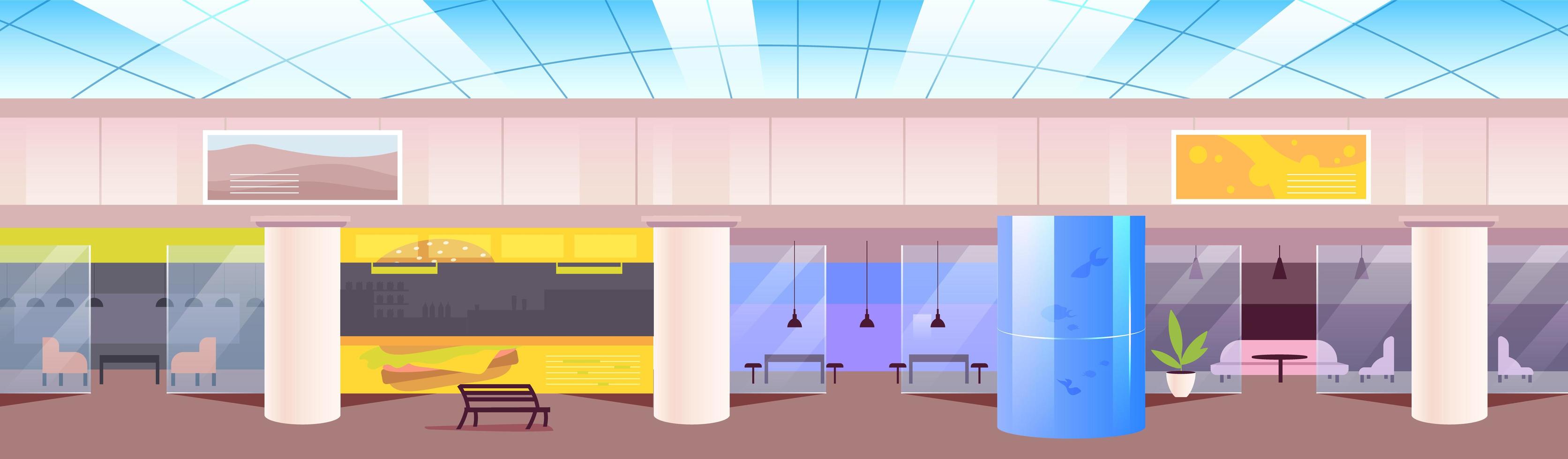 Food court flat color vector illustration