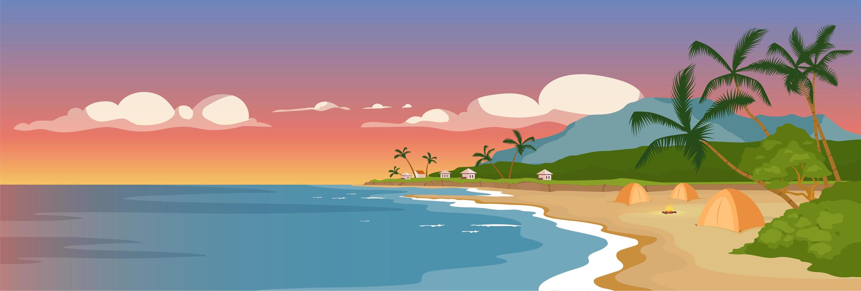 Ilustración de vector de color plano de playa de arena tropical