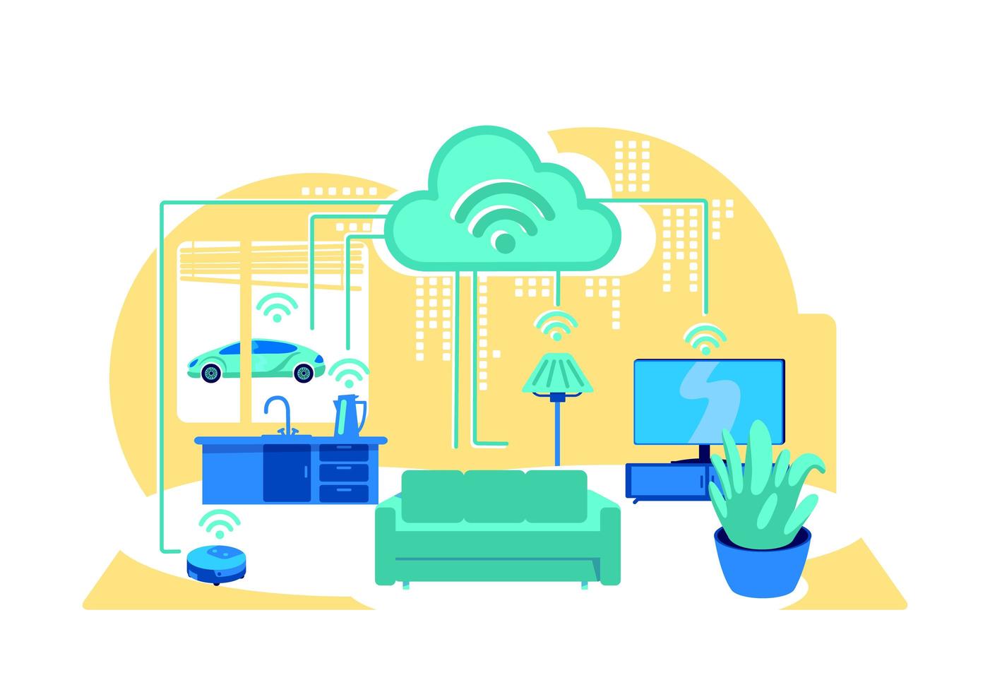 Inside smart home flat concept vector illustration