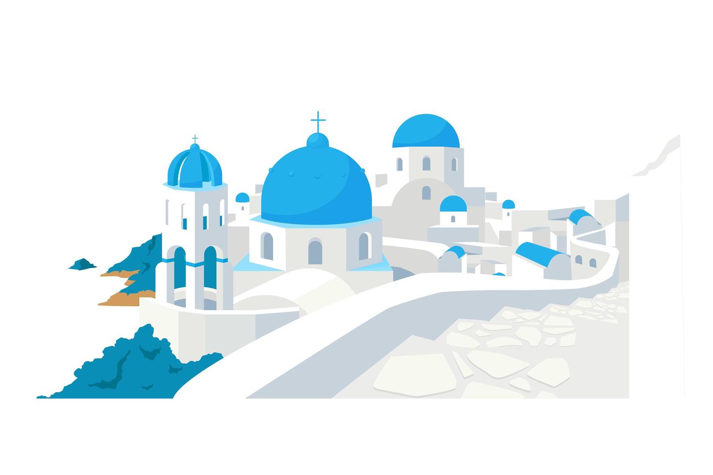 Santorini buildings flat color vector object