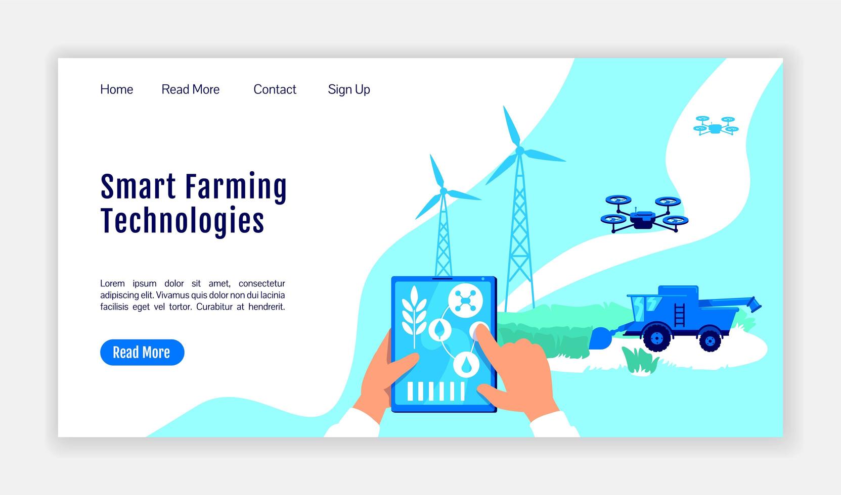 Smart farming technologies homepage vector