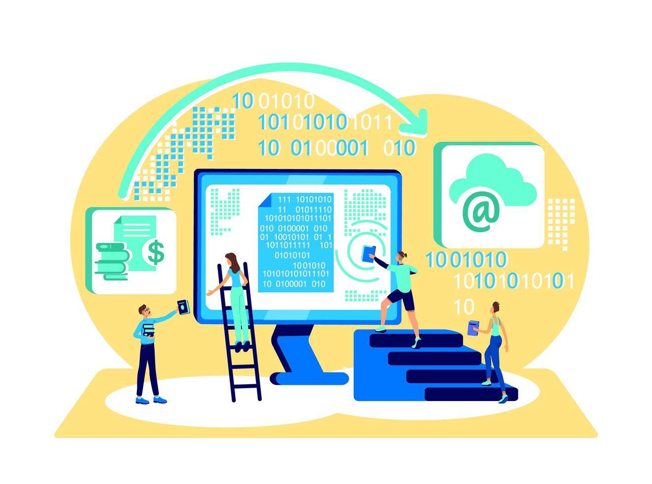 Ilustración de vector de concepto plano de almacenamiento de datos en la nube