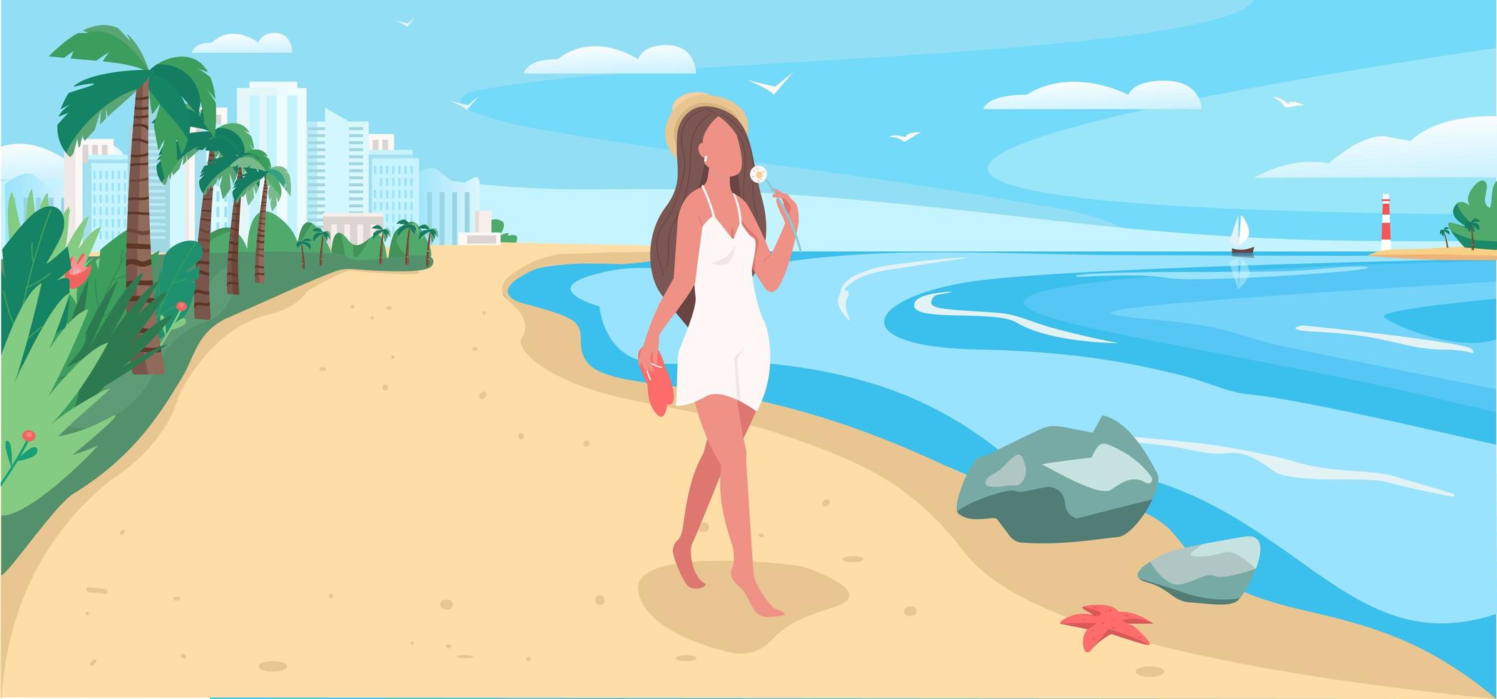 caminar en la playa ilustración vectorial vector