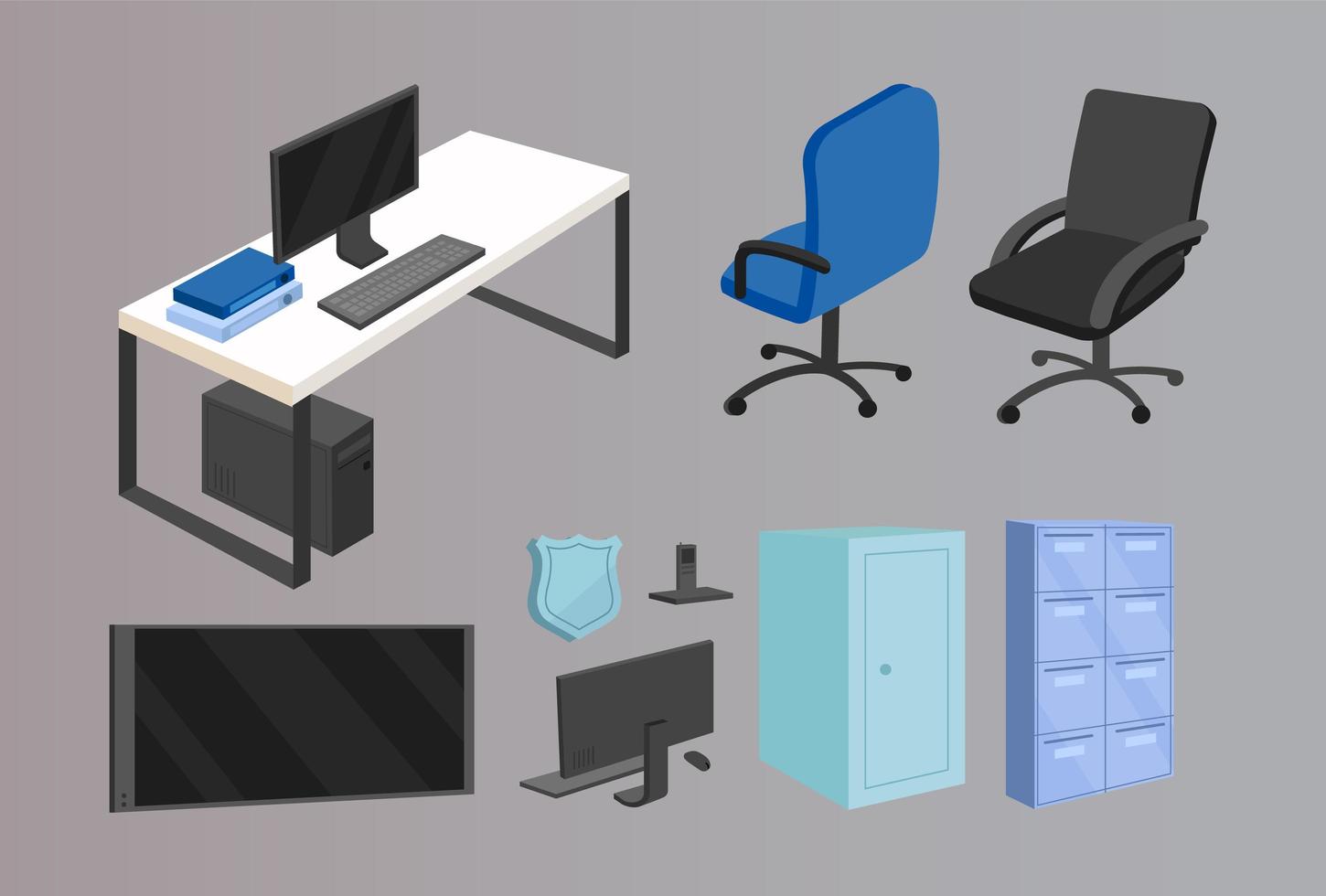 Office furniture flat color vector objects set