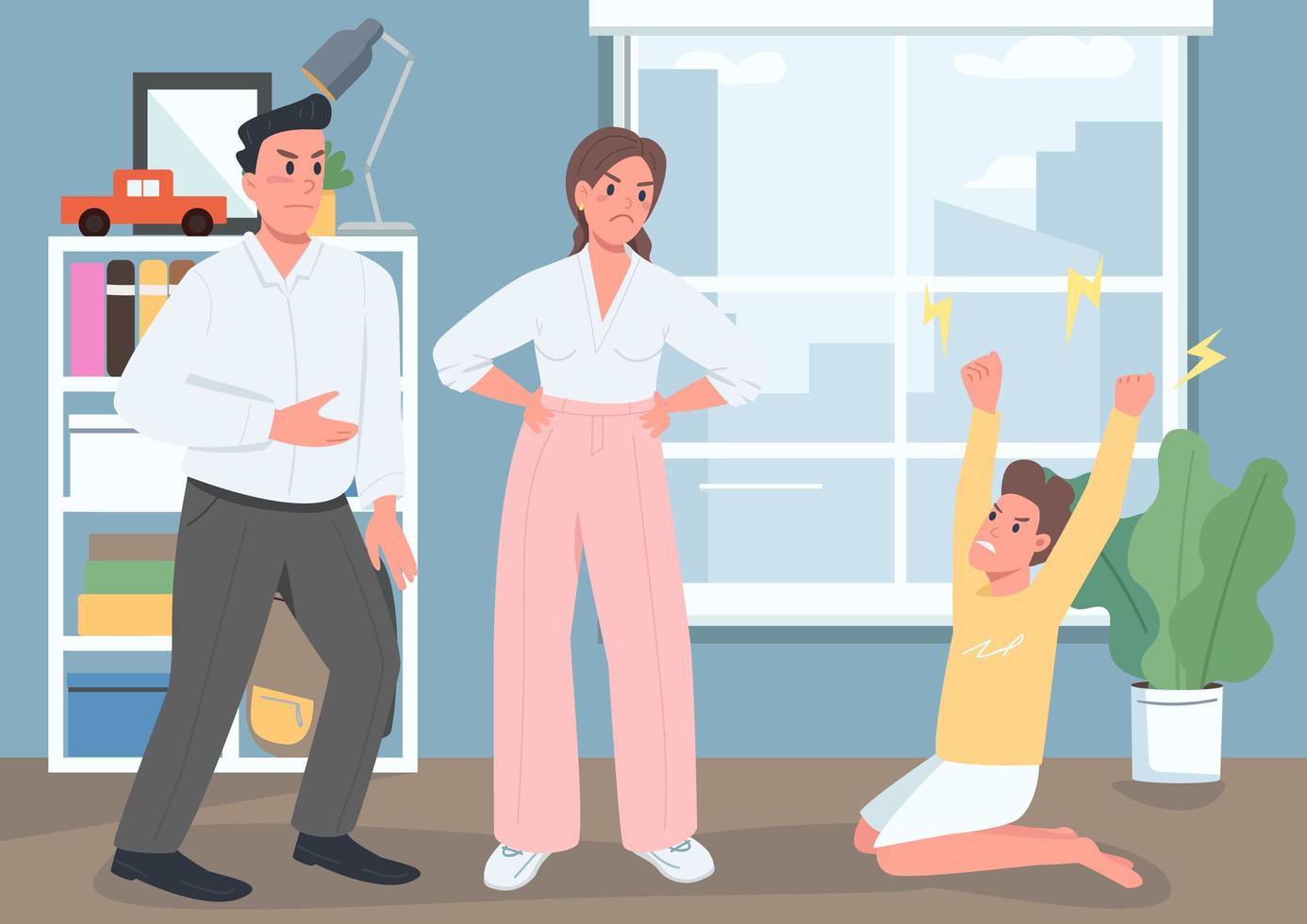 Family conflict flat color vector illustration