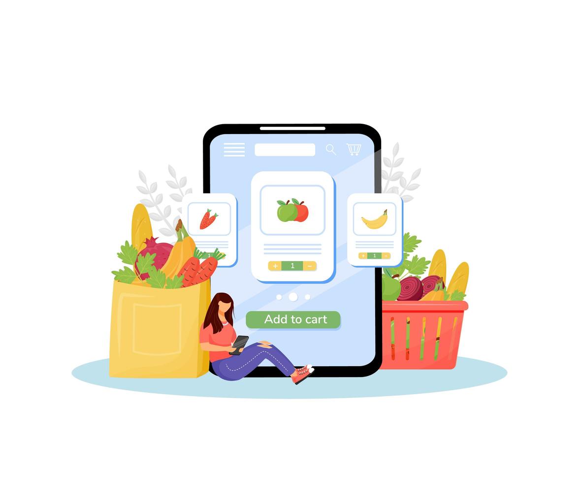 Online grocery flat concept vector illustration