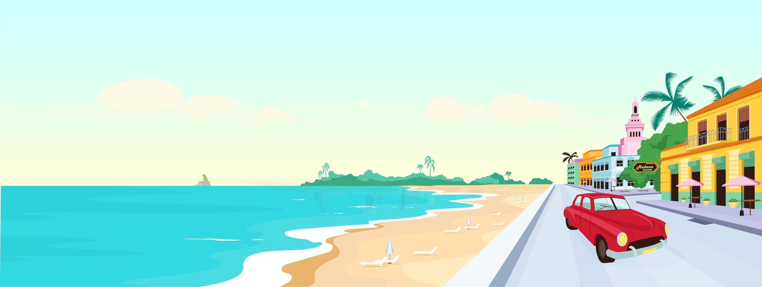 Cuba beaches flat color vector illustration