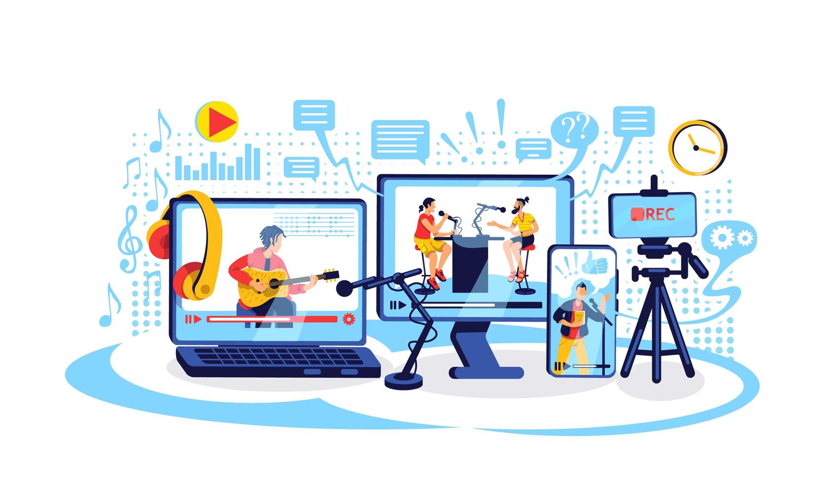 Online content creation flat concept vector illustration