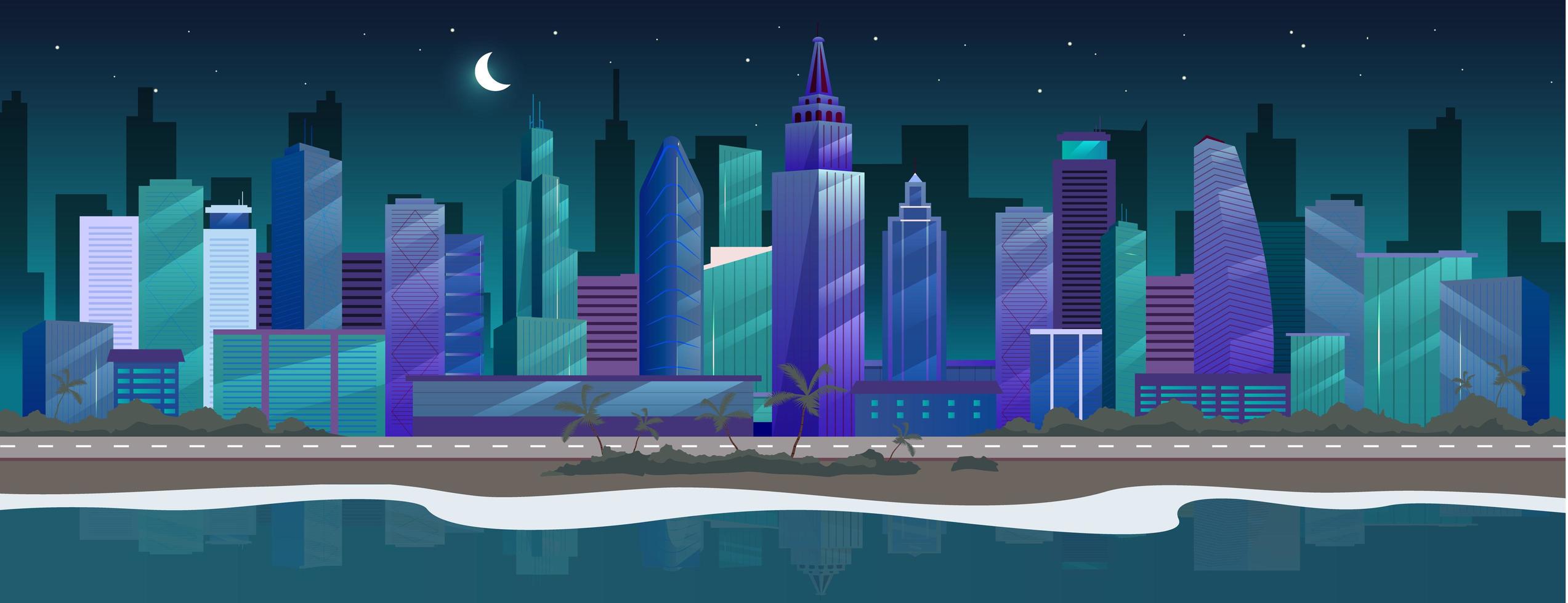 Night City Flat Color Vector Illustration Vector Art At Vecteezy