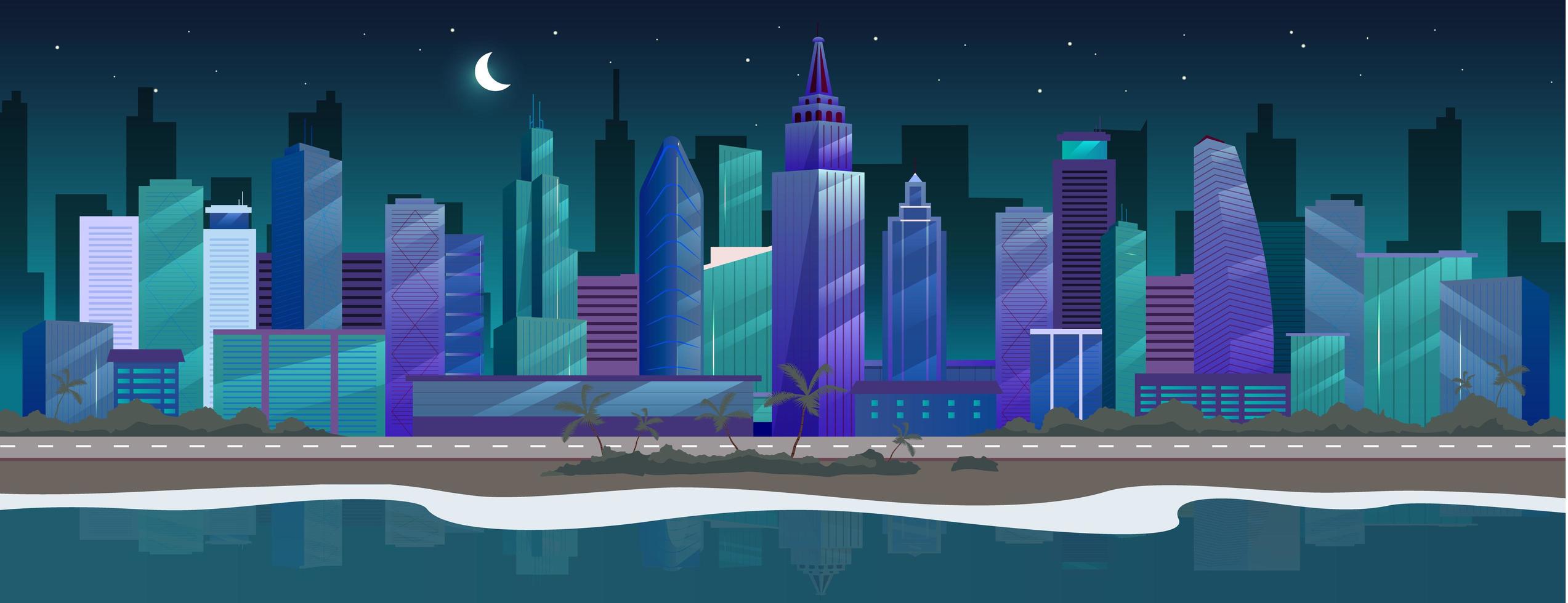 ilustración de vector de color plano de ciudad de noche