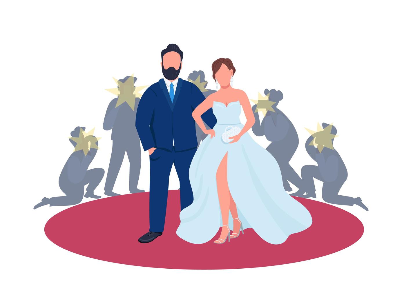 Pareja de celebridades en la ilustración de vector de concepto plano de alfombra roja