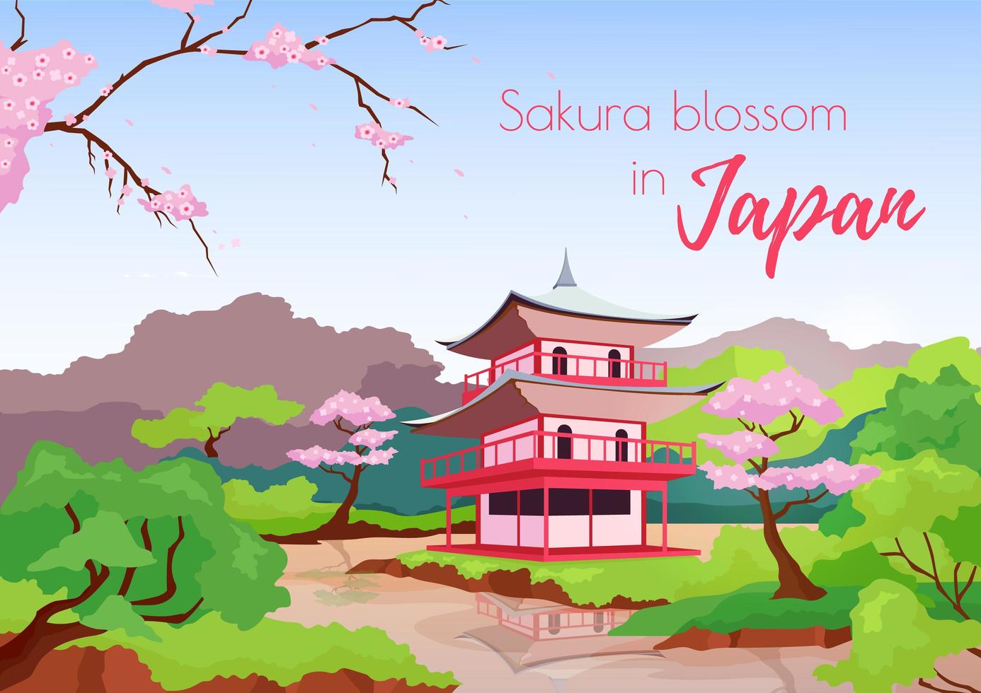 Japanese landscape poster flat vector template