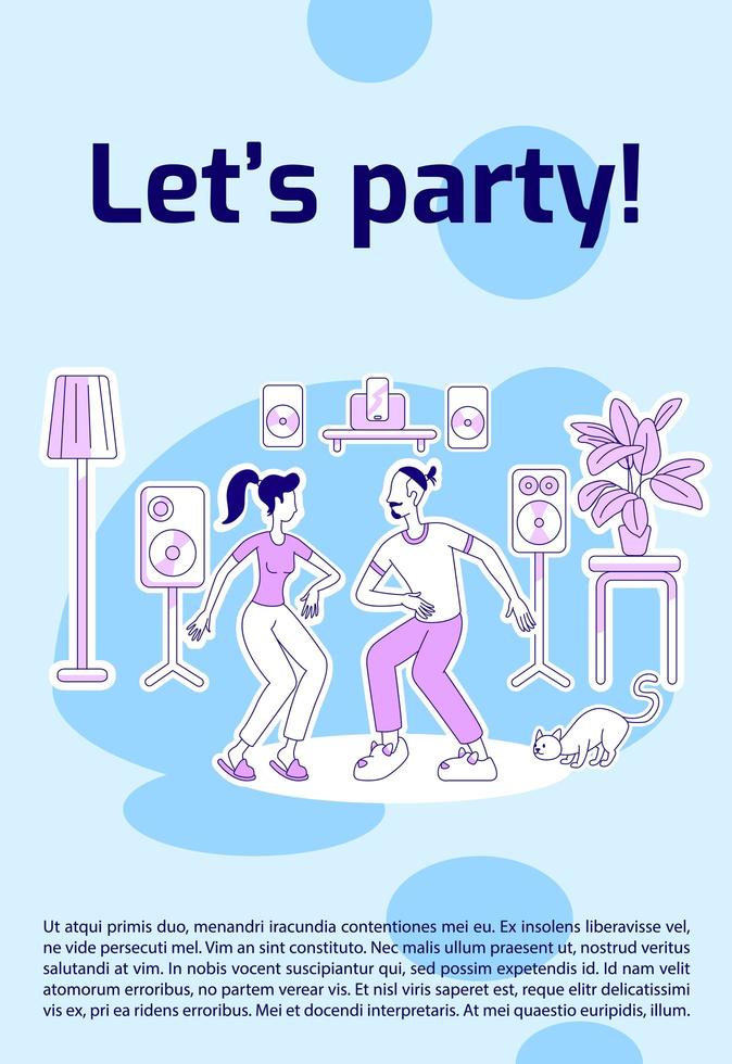 Lets party poster flat silhouette vector template