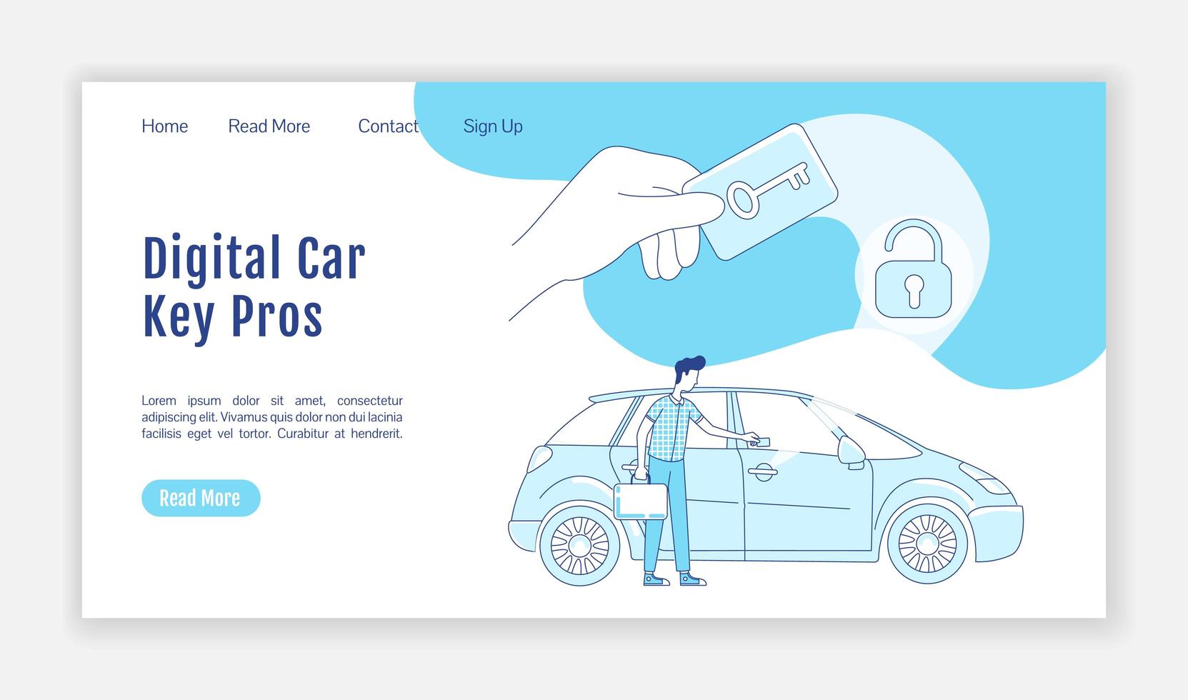 Digital car key landing page flat silhouette vector template