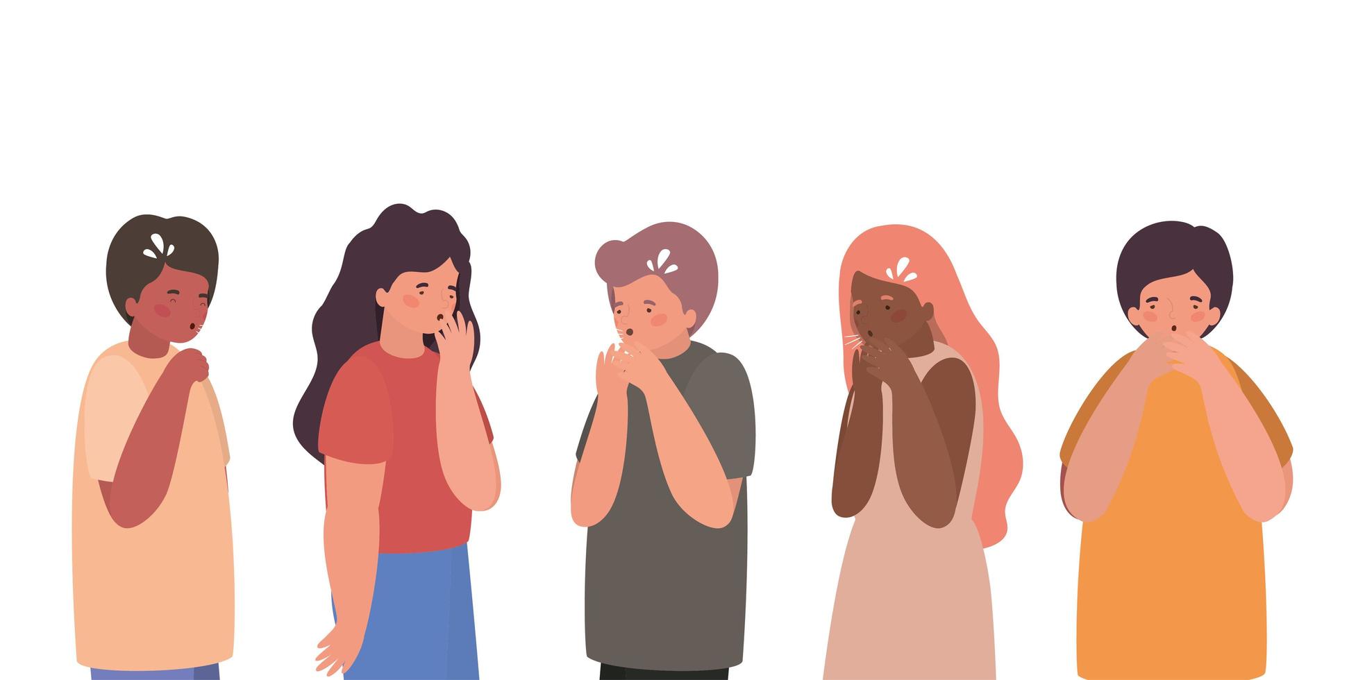 Girls and boys avatars with dry cough vector design