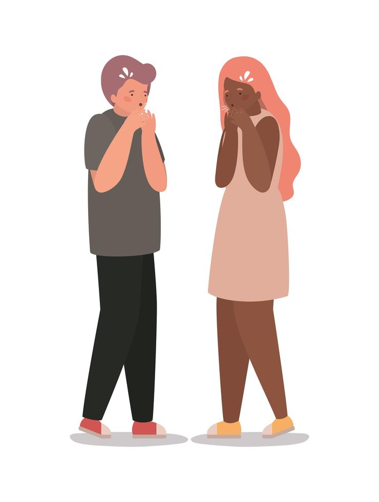 Girl and boy avatar with dry cough vector design