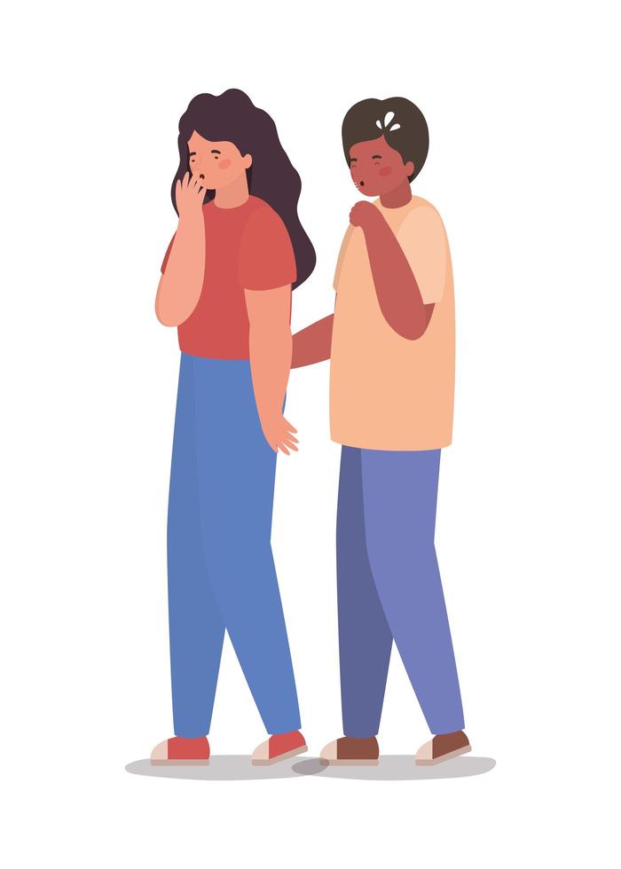 Girl and boy avatar with dry cough vector design