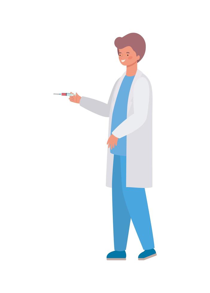 Man doctor with uniform and injection vector design