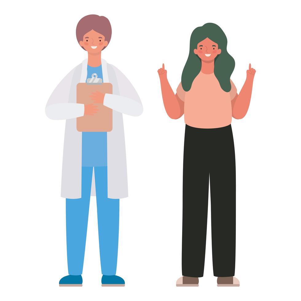 Avatar de médico y mujer masculino con diseño de vector de documento