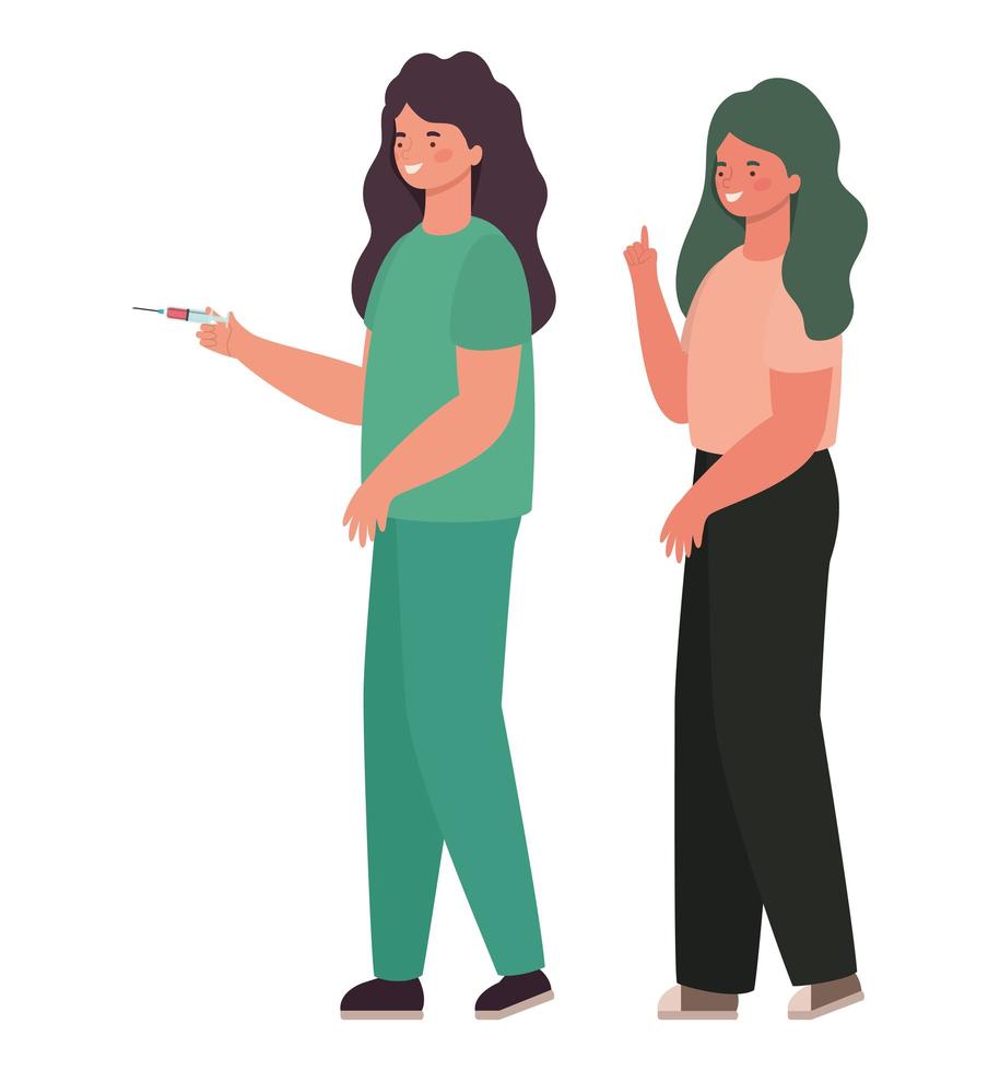 Female doctor and woman avatar with injection vector design