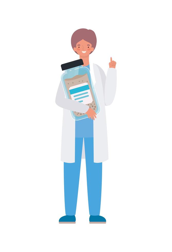 Man doctor with uniform and medicine jar vector design