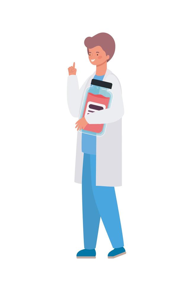 Man doctor with uniform and medicine jar vector design