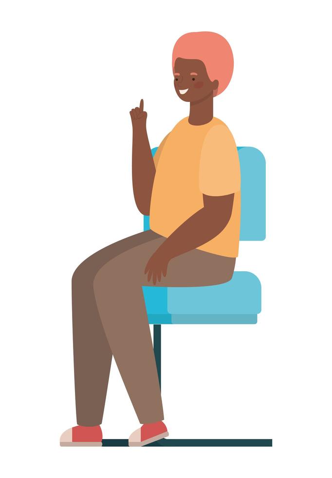 caricatura, hombre feliz, sentado, en, asiento, vector, diseño vector