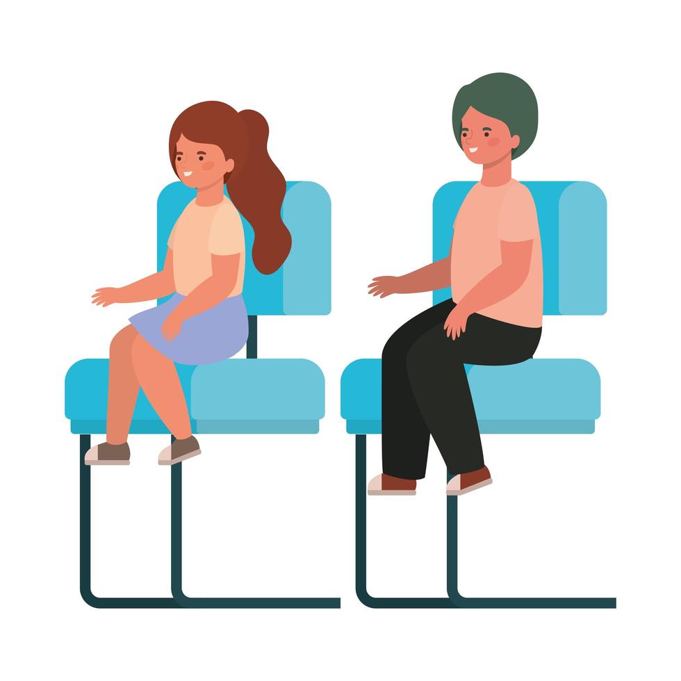 Isolated girl and boy cartoon sitting on seats vector design