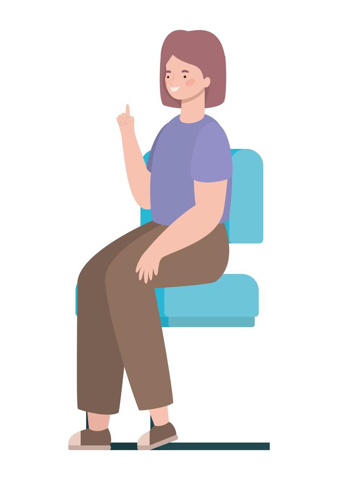 caricatura, mujer feliz, sentado, en, asiento, vector, diseño vector