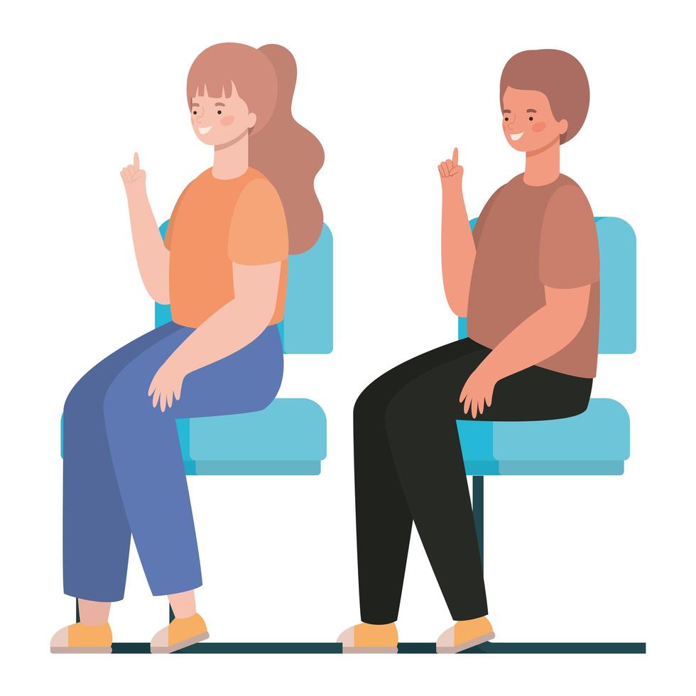 happy woman and man cartoon sitting on seats vector design