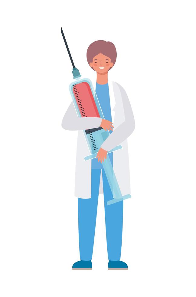 Man doctor with uniform and injection vector design