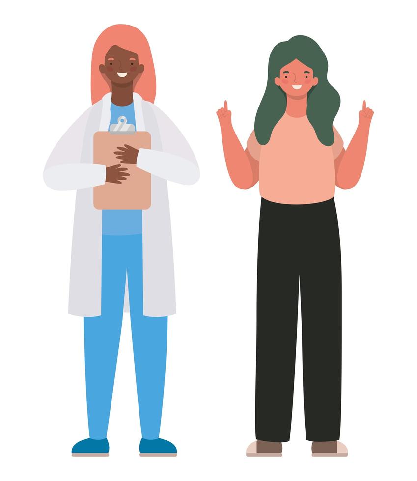 Female doctor and woman avatar with document vector design