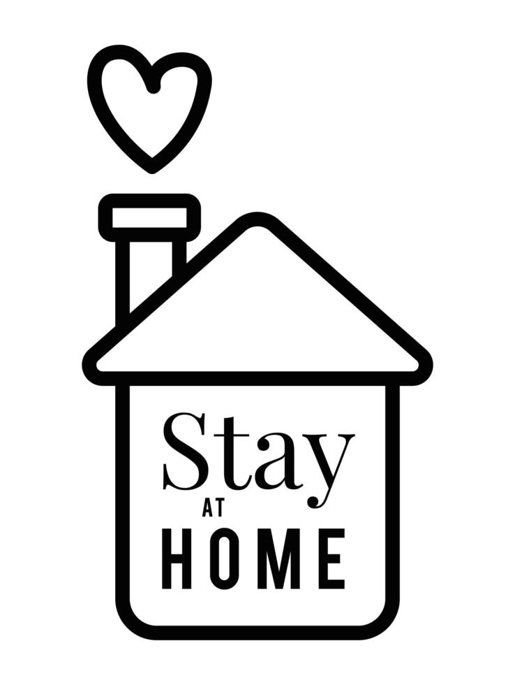Stay at home text and house with heart vector design
