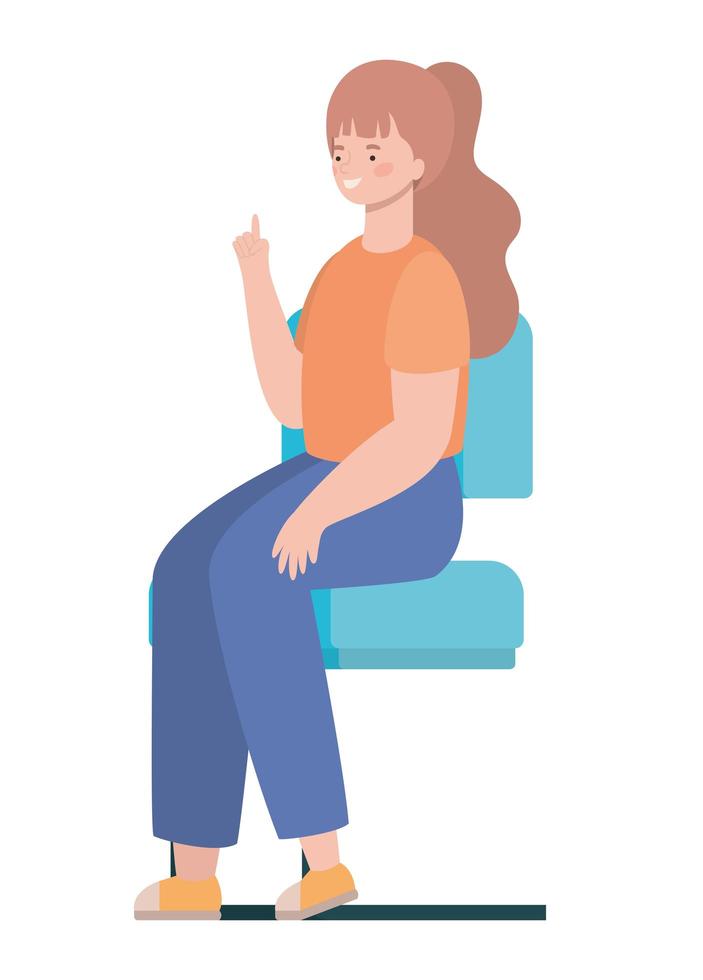 caricatura, mujer feliz, sentado, en, asiento, vector, diseño vector