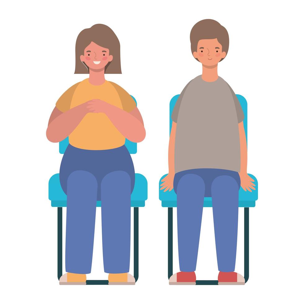 happy woman and man cartoon sitting on seats vector design