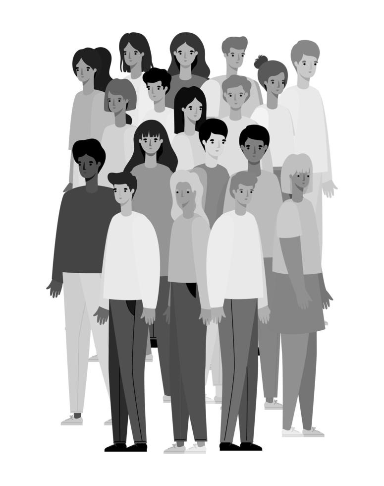 Dibujos animados de avatares de mujeres y hombres en diseño vectorial de colores grises vector