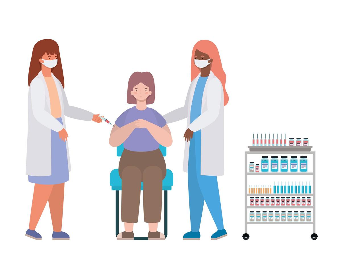 doctoras vacunando diseño vectorial de mujer vector