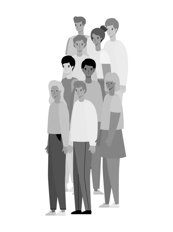 Dibujos animados de avatares de mujeres y hombres en diseño vectorial de colores grises vector