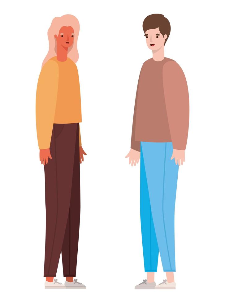 Woman and man avatar cartoon vector design