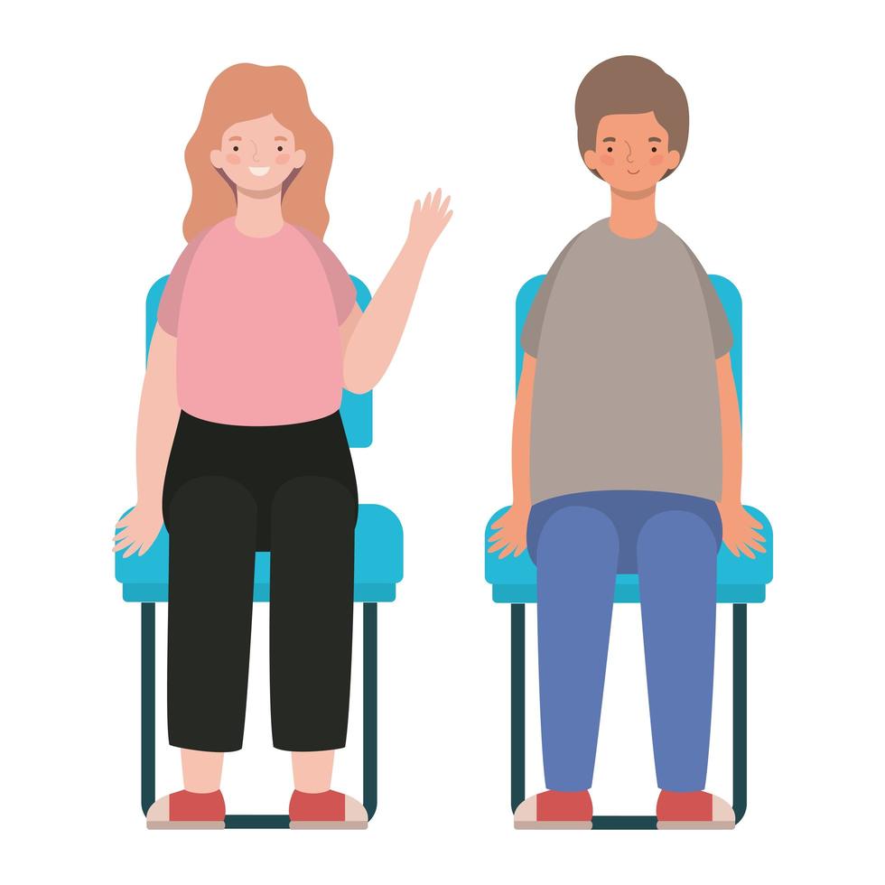 happy woman and man cartoon sitting on seats vector design