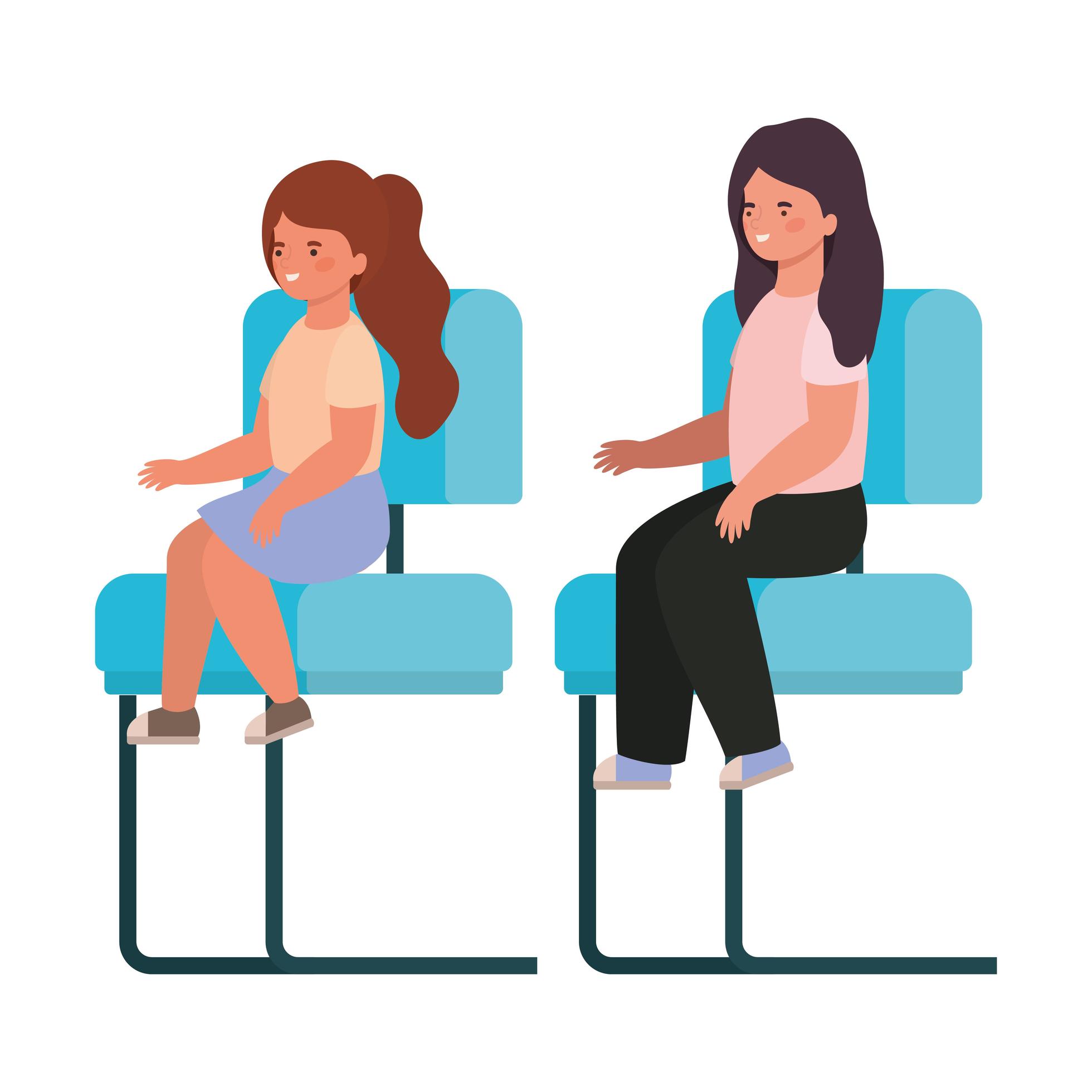 Isolated girls cartoons sitting on seats vector design 1816059 Vector