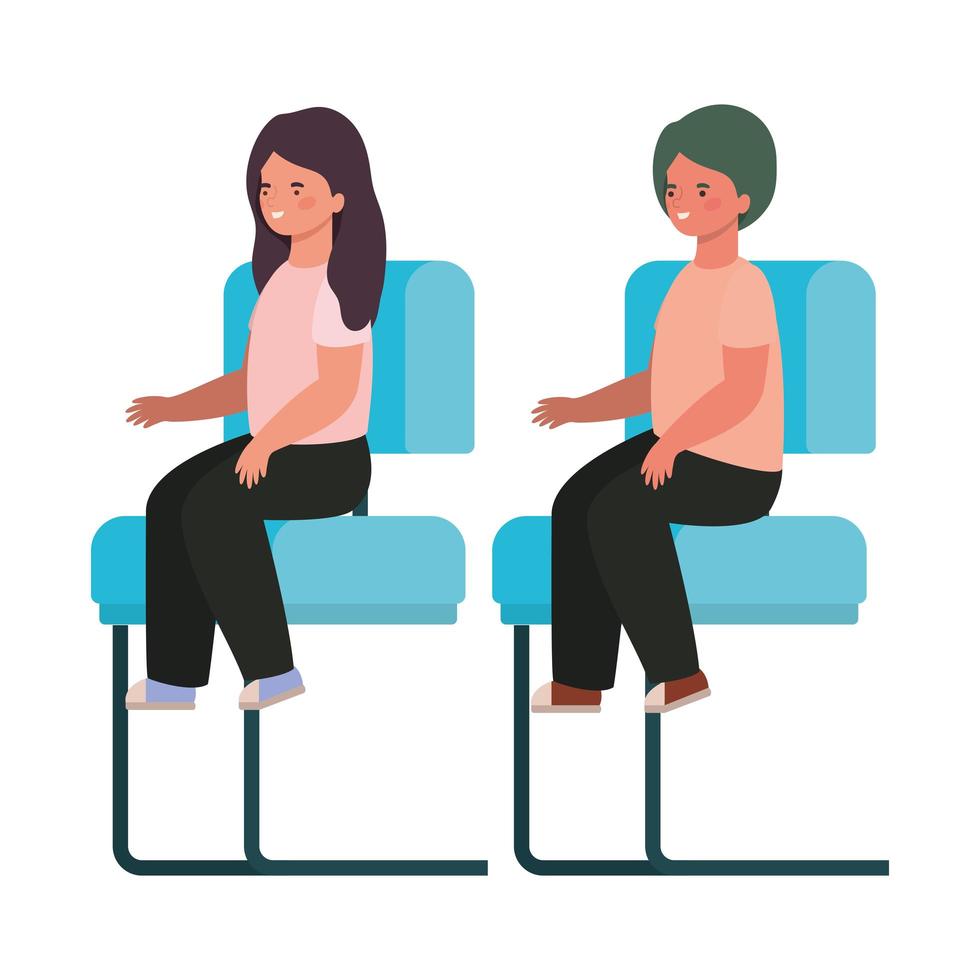 Isolated girl and boy cartoon sitting on seats vector design