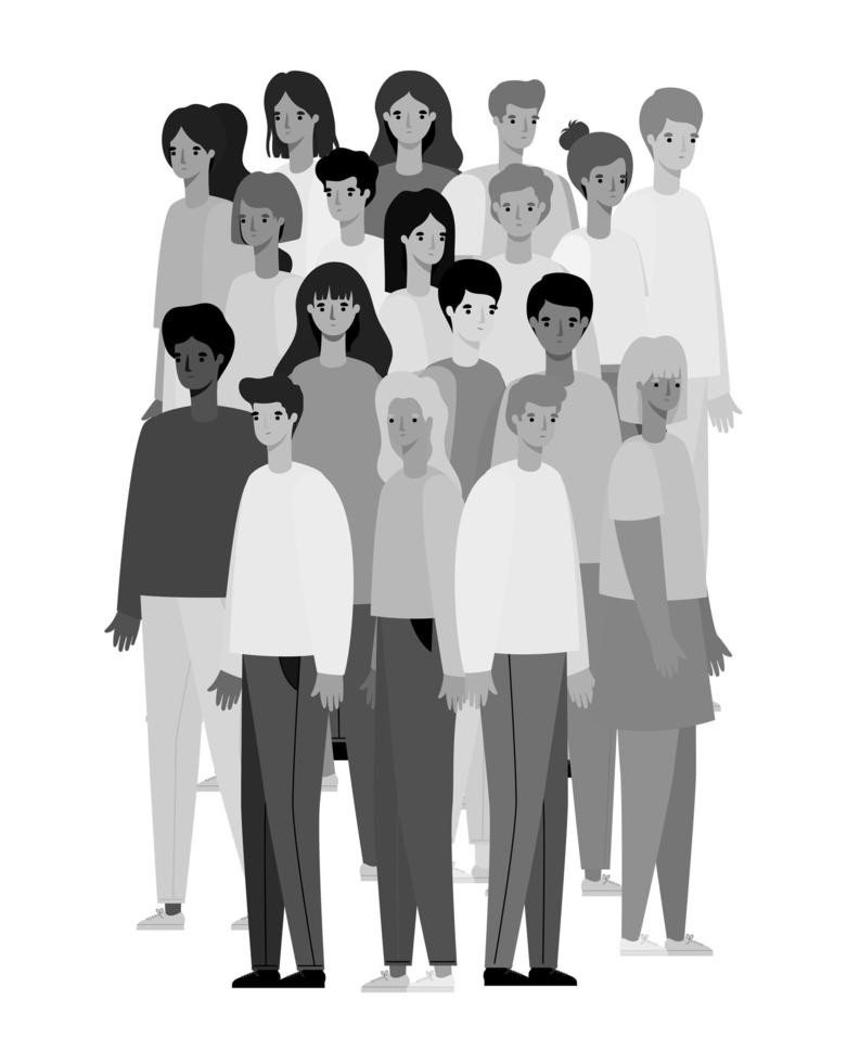 Women and men avatars cartoons in gray colors vector design