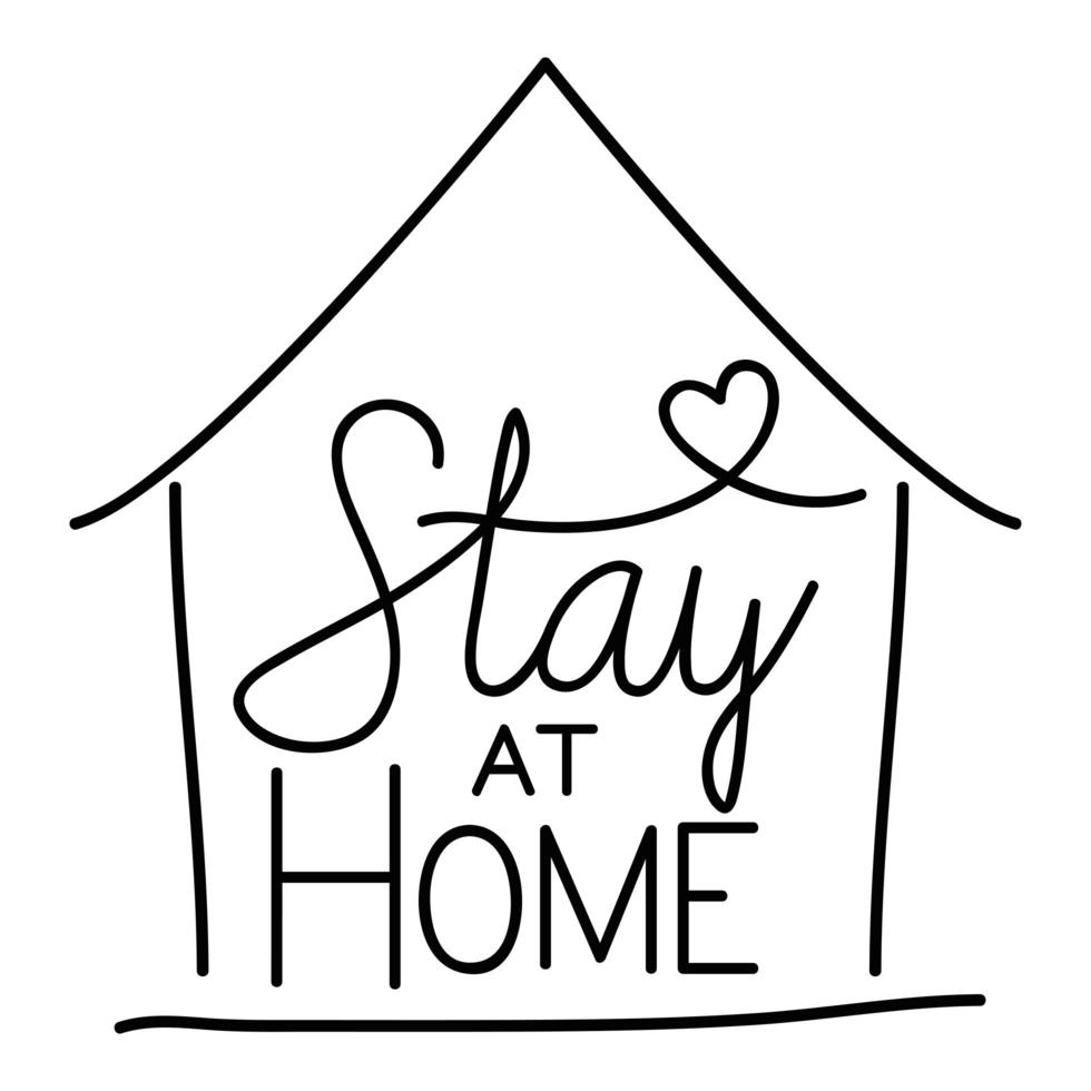 Stay at home text and house with heart vector design