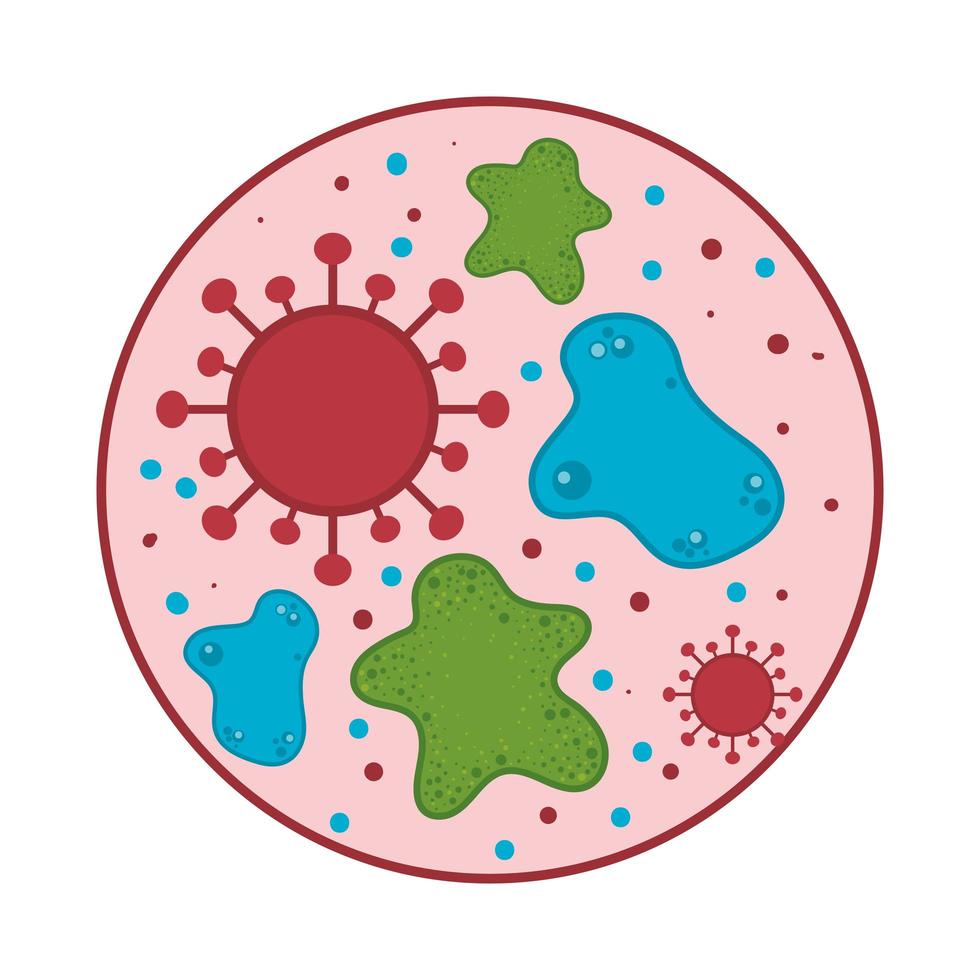 Covid 19 virus set inside pink circle vector design