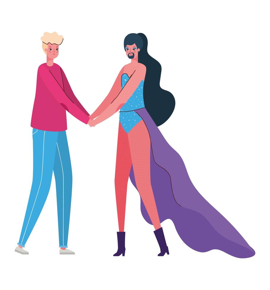 caricatura de mujer y hombre con diseño de vector de vestuario