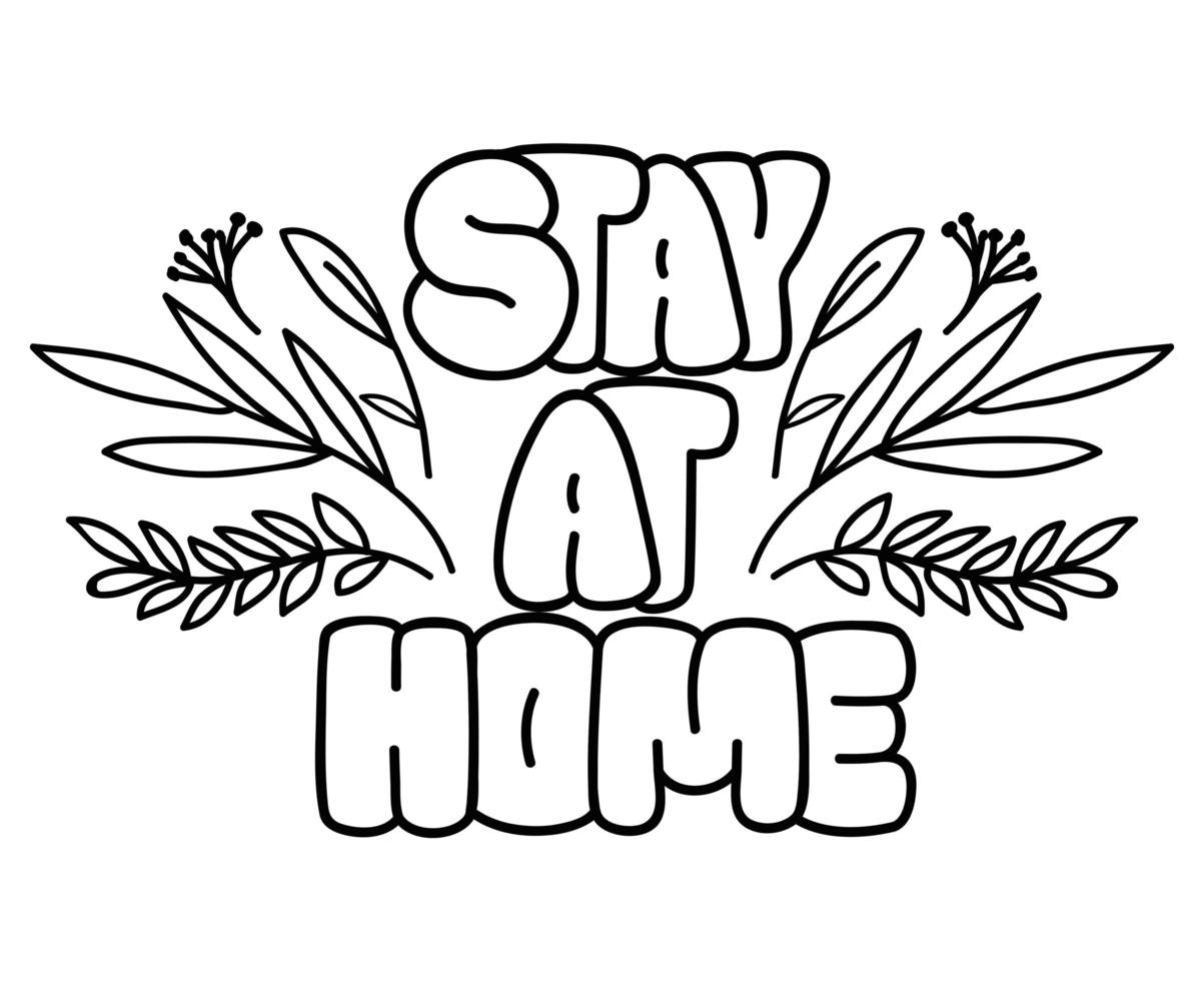 Stay at home text and leaves vector design